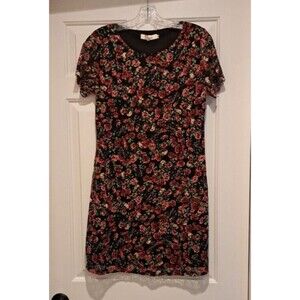 Anthropologie Aryeh Black & Red Floral Dress Lace Layer Short Sleeve Sz Medium
